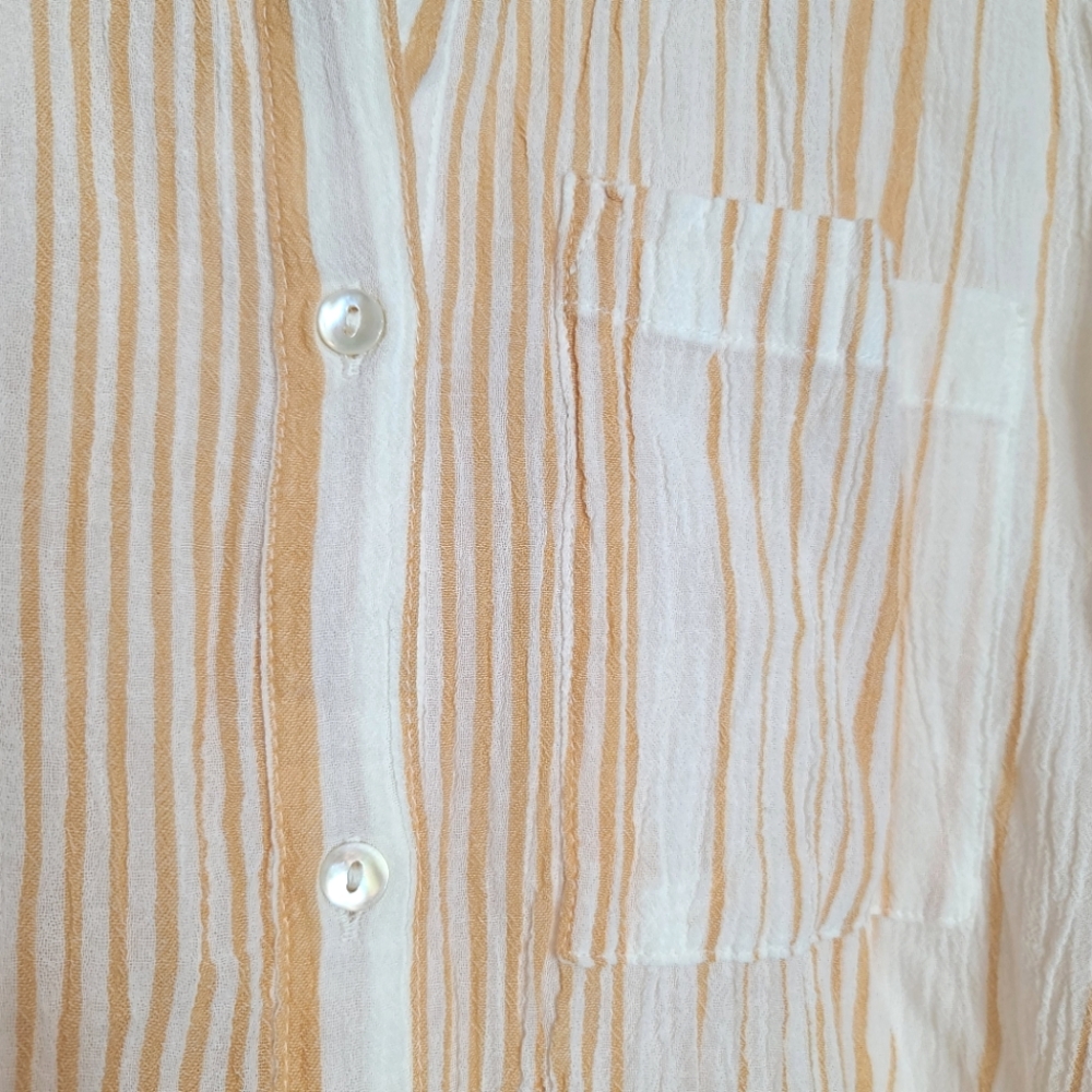 SUNDANCE Stripes Gauzy Cotton 100% Beachy Button Down Shirt NEW - Picture 7 of 9